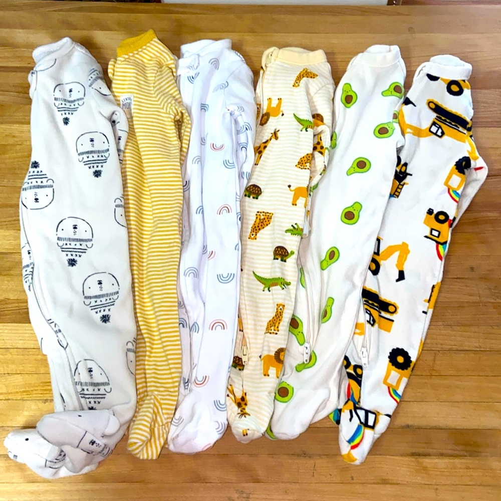 Bundle of 6 gender neutral 0-3 month footie pajamas